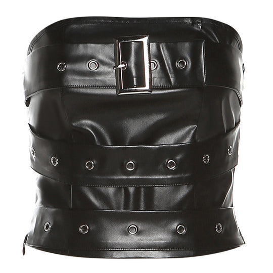 Damen Couture Oberteil aus Leder mit dekorativen Schnallen und Ösen EB