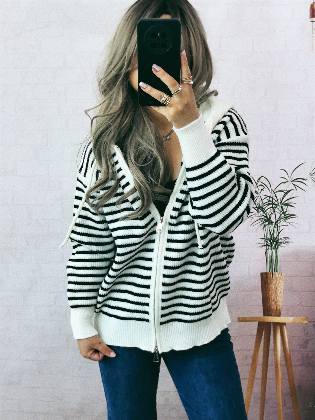 Damen Sportlicher Hoodie mit Streifenmuster und lässigem Schnitt EB
