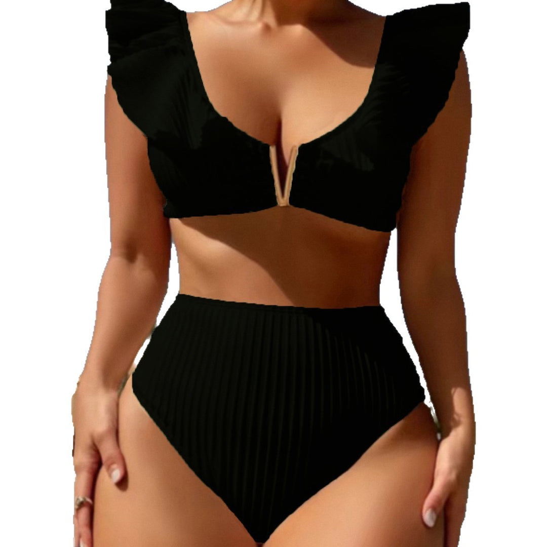 Damen Hoch taillierter Bikini mit verspielten Rüschendetails EB