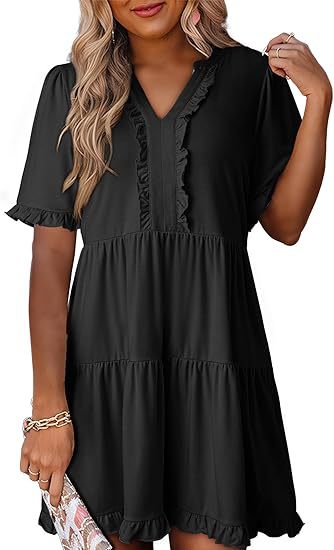 Damen luftiges Sommerkleid mit Rüschendetails EB