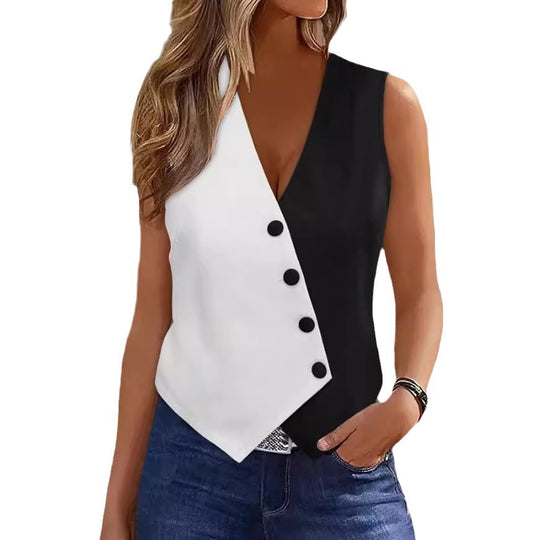 Damen Elegante Weste mit asymmetrischem Schnitt und Knopfdetails EB