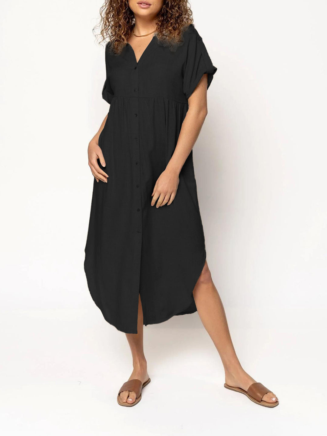 Damen Hemdkleid mit bodenlangem Schnitt und Knopfdetails EB