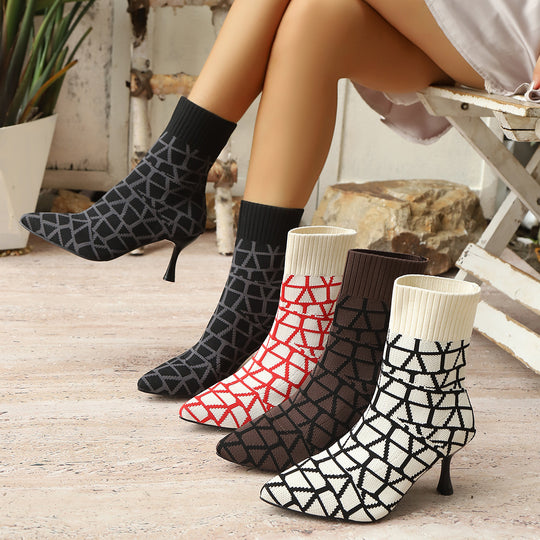 Damen Stiefelimitierte Sockenschuhe mit elegantem Absatz EB