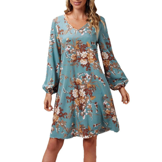 Damen Blusenkleid mit floralem Design und voluminösen Ärmeln EB