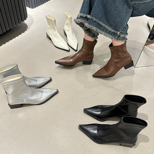 Damen elegante Stiefeletten mit spitzem Zehenbereich und Blockabsatz EB
