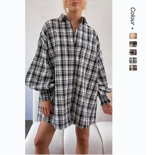 Damen Karierte Oversize-Hemdshirt mit lässigem Schnitt EB
