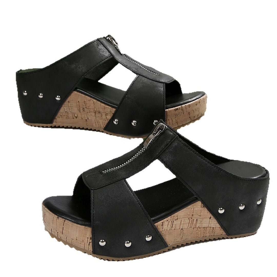Damen Wedge-Sandalen mit seitlichem Reißverschluss und stylischen Akzenten EB