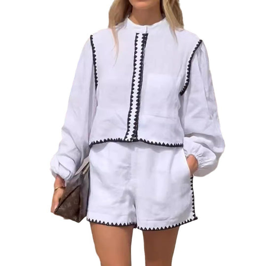 Damen Legeres Zweiteiliges Set mit Bluse und Shorts EB