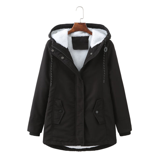 Damen warme Fleecegefütterte Parka-Jacke mit verstellbarem Taillenzug EB