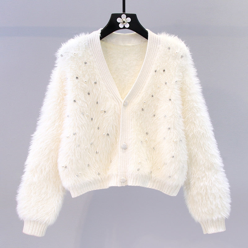 Damen Flauschiger Kurz-Cardigan mit dezenten Knopfdetails EB