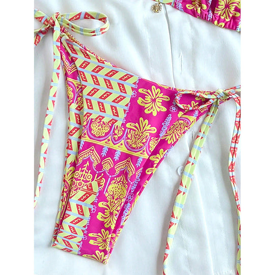 Damen Triangel-Bikini mit verspieltem Muster und verstellbaren Schnürdetails EB