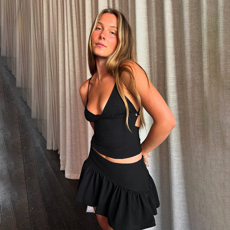 Damen Set aus Spaghetti-Top und Rüschensrock EB