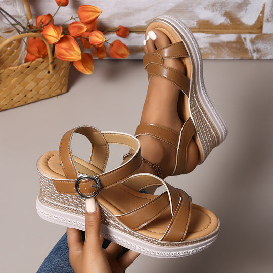 Damen Wedge-Sandalen mit modischem Riemchendesign und bequemer Sohle EB