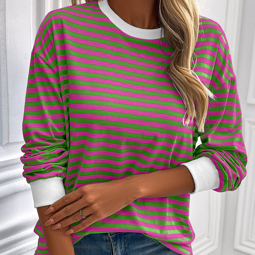 Damen gestreifter Langarm-Pullover mit lässigem Schnitt EB