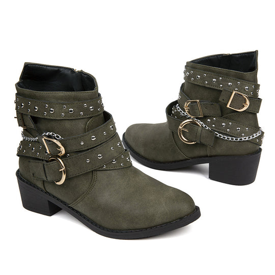 Damen Stiefeletten mit modischen Schnallen und dekorativen Nieten EB