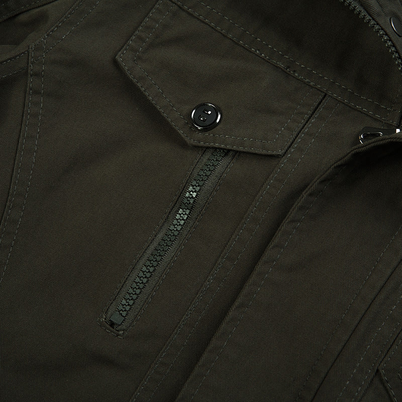 Herren nan robuste Canvas-Fieldjacke mit Stehkragen, Epauletten und multifunktionalen Taschen EB