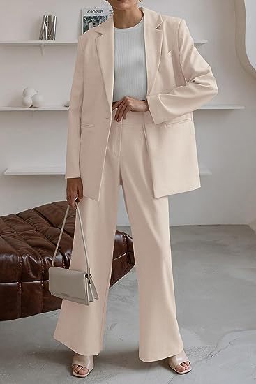 Damen nan Longblazer-Set mit kastiger Oversize-Silhouette, strukturierter Schulterpartie und hochtaillierter Palazzo-Hose EB
