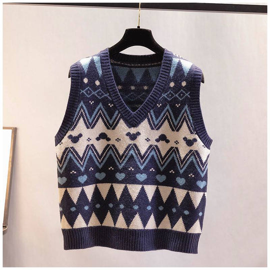 Damen Strickweste mit V-Ausschnitt und geometrischem Muster EB