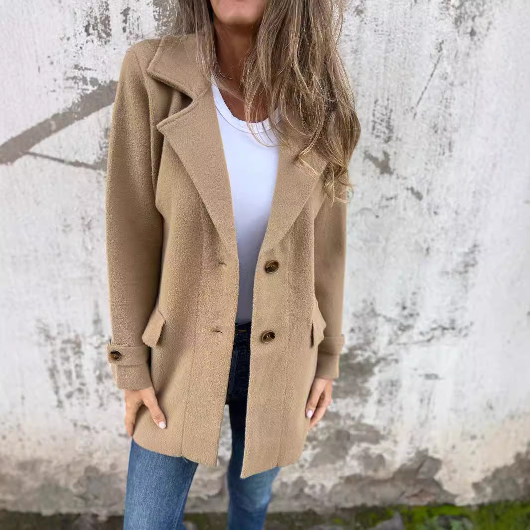 Damen zeitloser Wolle-Blazer mit praktischem Reverskragen und Taschen EB