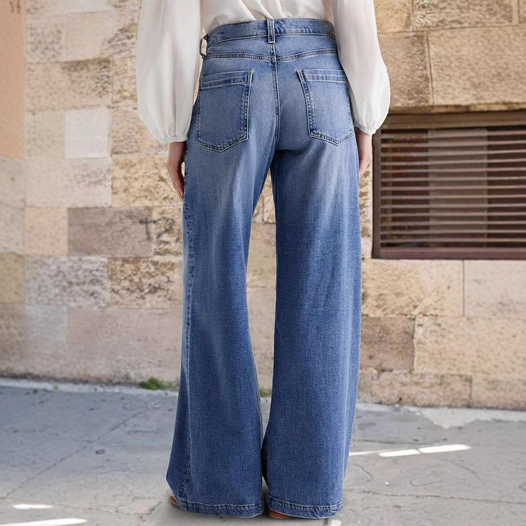 Damen Weite Jeans mit hohem Bund und klassischem Design EB