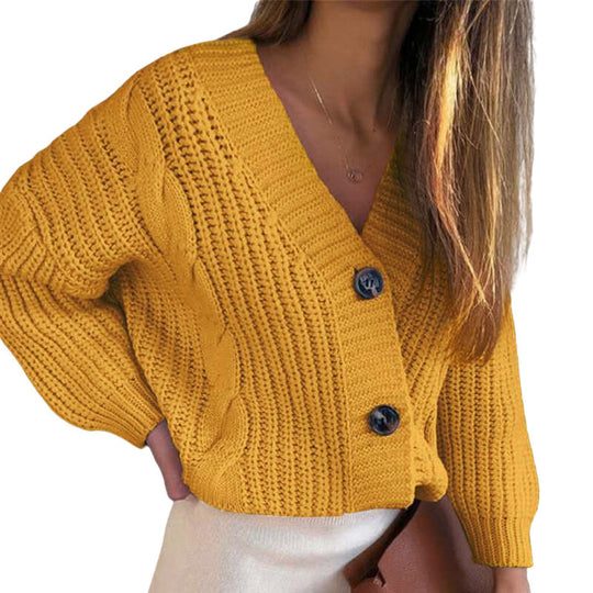 Damen Strickjacke mit einem modernen V-Ausschnitt und dekorativen Knopfdetails EB