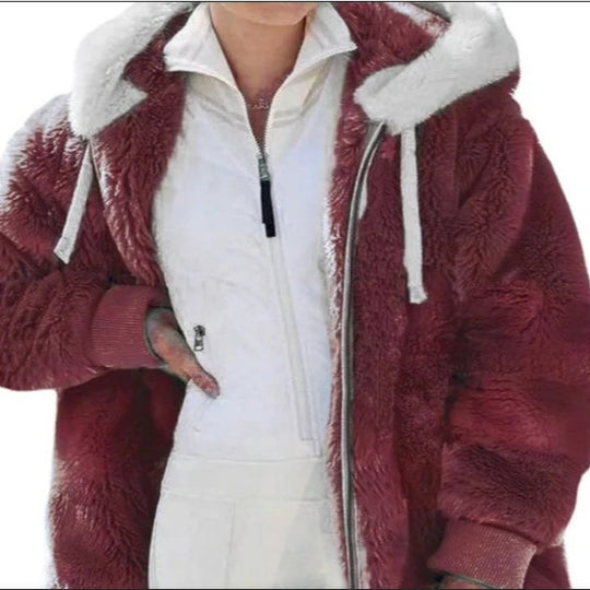 Damen Kuschelige Kunstpelzjacke mit Kapuze EB