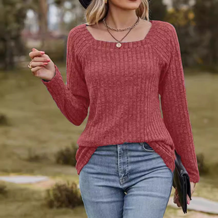 Damen Rippstrickpullover mit quadratischem Ausschnitt EB