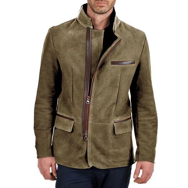 Herren nan elegante Wildlederjacke mit Stehkragen und verdecktem Reißverschluss EB