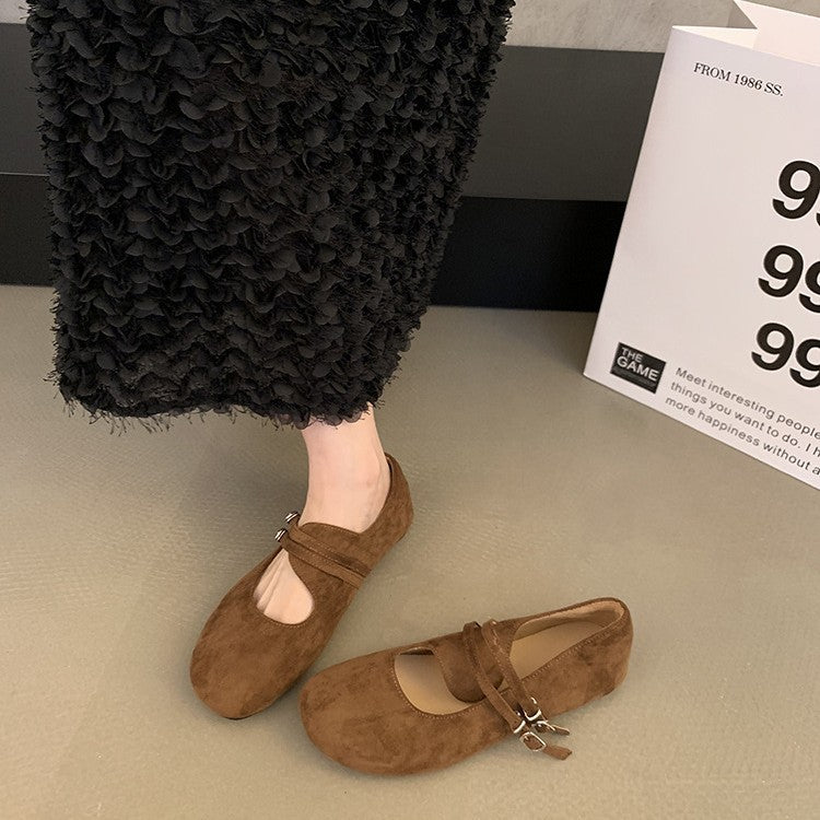 Damen bequeme Ballerinas mit modischem Riemchen und rutschfester Sohle EB