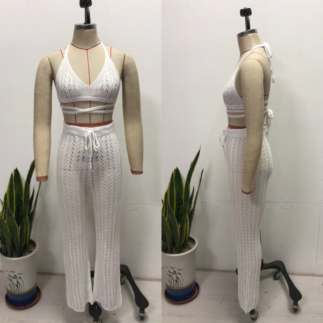 Damen Häkel-Bikini-Set mit transparentem Maxirock und elegantem Schnitt EB