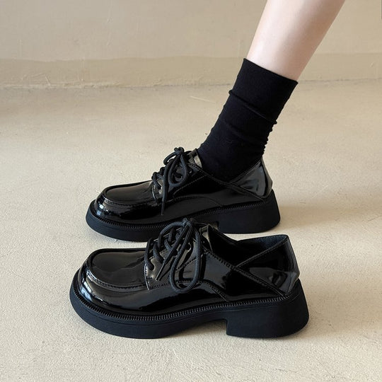 Damen modische Glattleder-Schnürschuhe mit Plateausohle EB