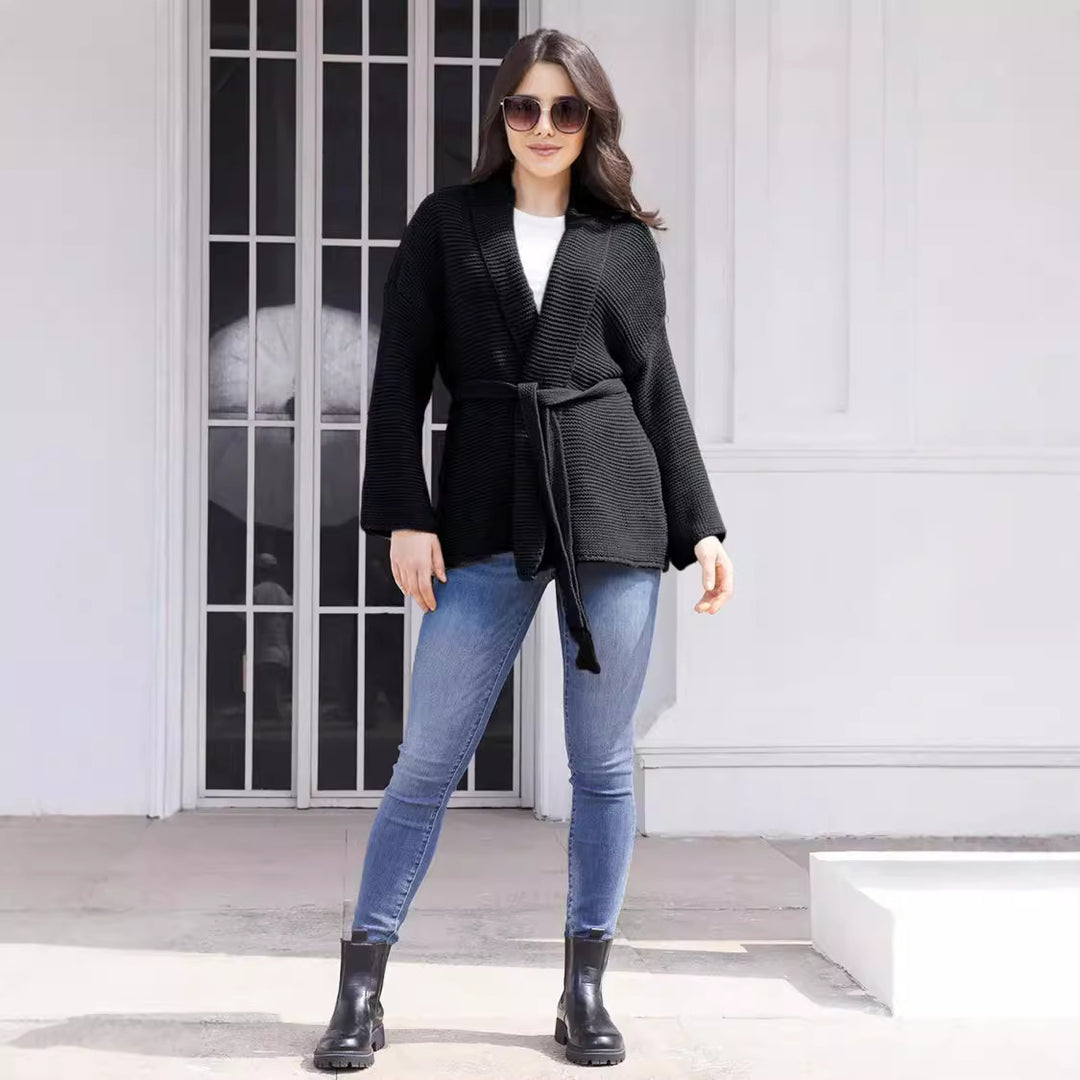 Damen Strickjacke mit Bindegürtel und lässigem Schnitt EB