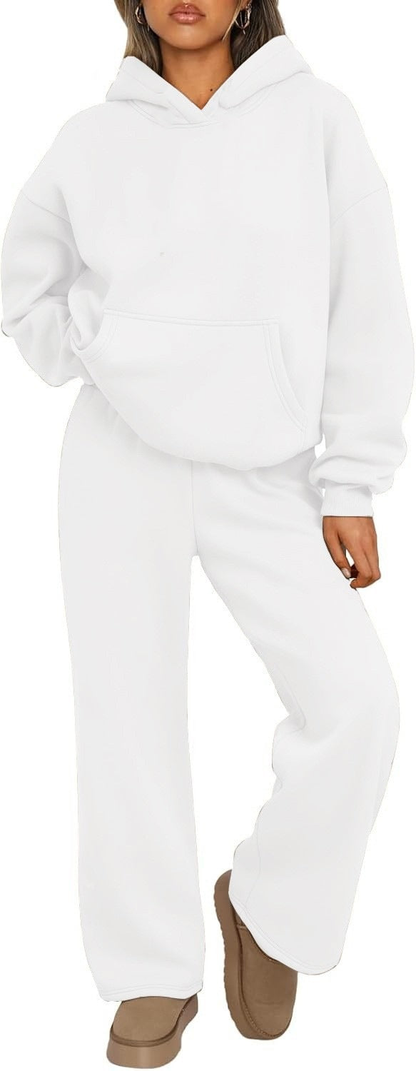 Damen nan Cozy-Loungewear-Set mit oversized Kapuzenpullover, Kängurutasche und weiten Palazzo-Jogginghose EB