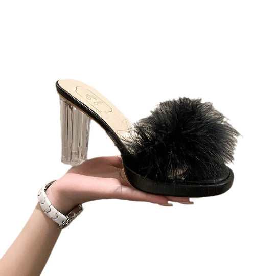 Damen elegante Plateau-Sandaletten mit luxuriösem Flausche-Akzent EB
