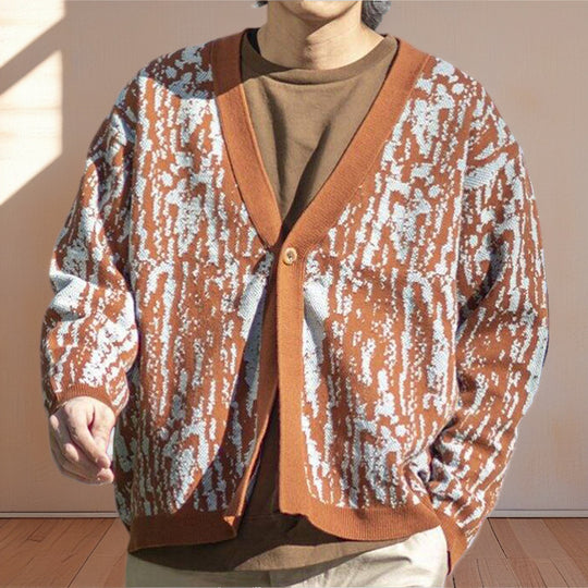 Herren modischer Strick-Cardigan mit stylishem Muster und V-Ausschnitt EB