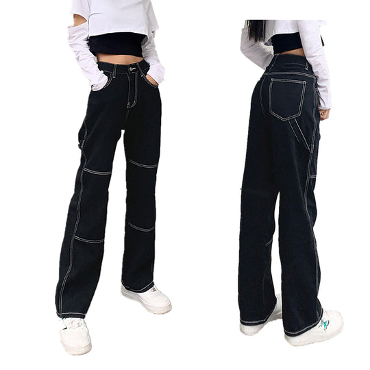 Damen weite Jeans mit modischen Kontrastnähten EB