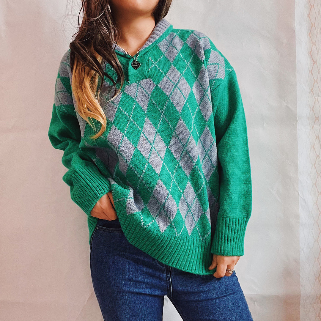 Damen Strickpullover mit klassischem Rauten-Design und modernem Schnitt EB