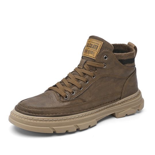 Herren lederoptik High-Top City-Boot Sneaker mit gestricktem Schaftkragen und stoßdämpfender Profilsohle EB
