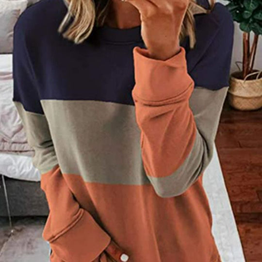 Damen Colorblock-Sweatshirt mit Rundhalsausschnitt, oversized Schnitt und dekorativen Seitenschlitzen EB