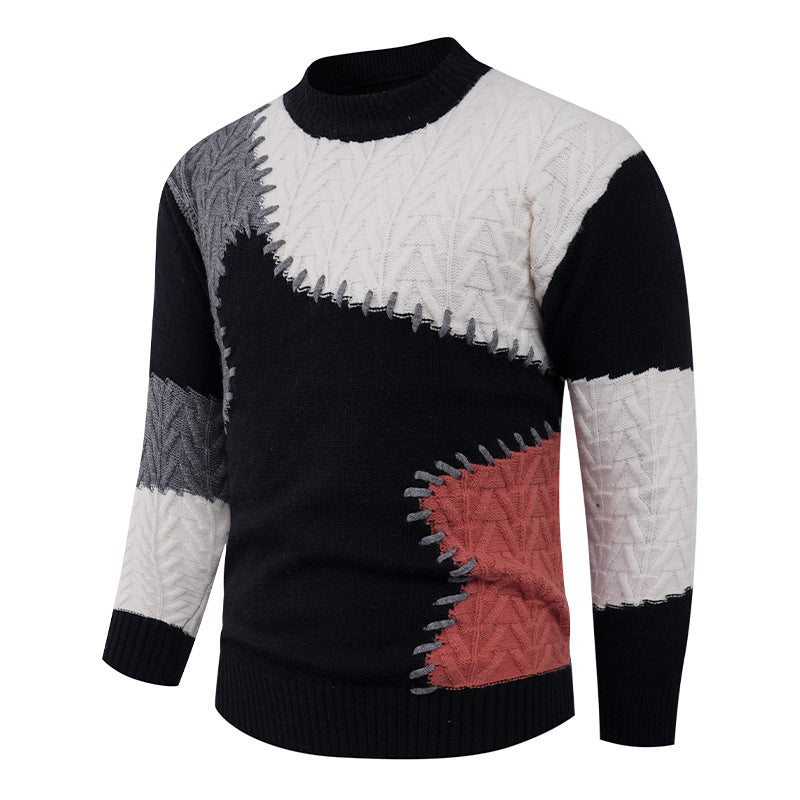 Herren Modischer Strickpullover mit kreativem Patchwork-Design EB