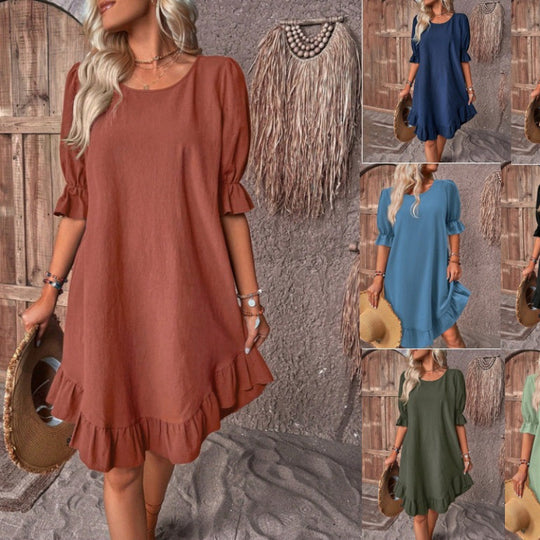 Damen Sommerliches Freizeitkleid mit Rüschendetails und lockerem Schnitt EB