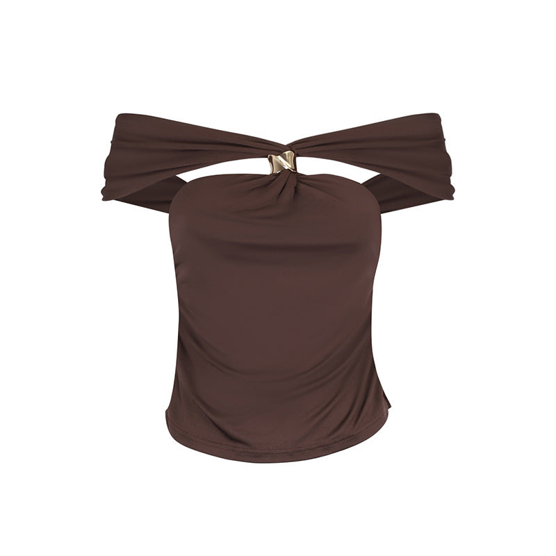 Damen trendy Off-Shoulder Bluse mit akzentuiertem Knoten und elegantem Detail EB