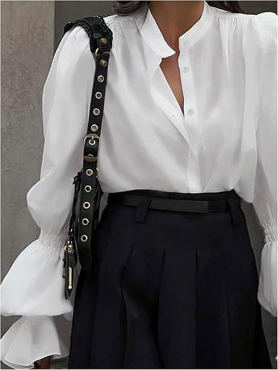 Damen Bluse mit eleganten Puffärmeln und zeitlosem Stehkragen EB