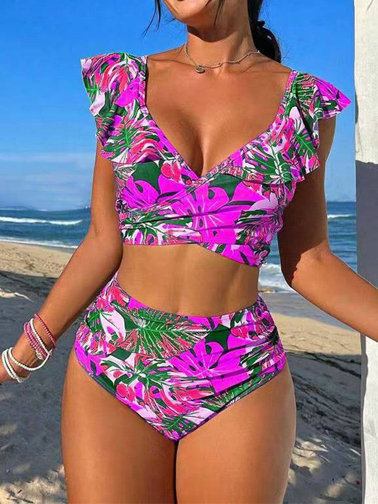Damen Hoch-tailliertes Badebikini mit verspielten Rüschendetails EB