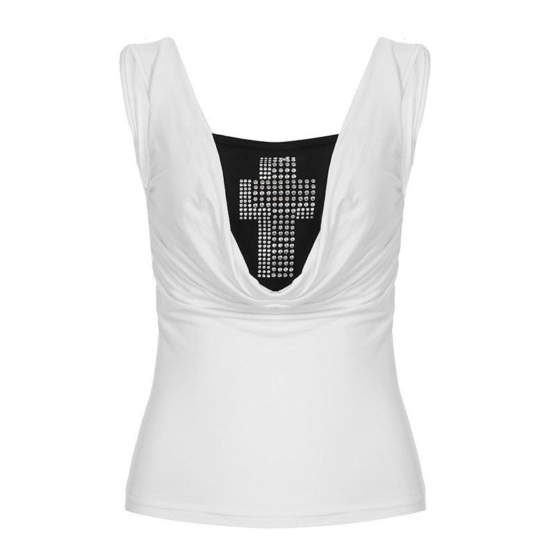 Damen stilvolles Top mit funkelndem Kreuzdesign EB