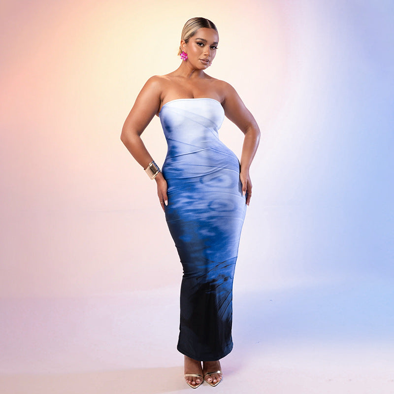 Damen Bodycon Maxi-Kleid mit elegantem Farbverlauf EB