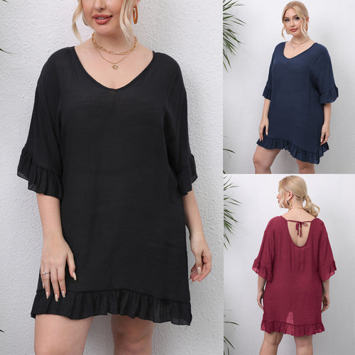 Damen leichtes Strandkleid mit voluminösen Rüschen EB