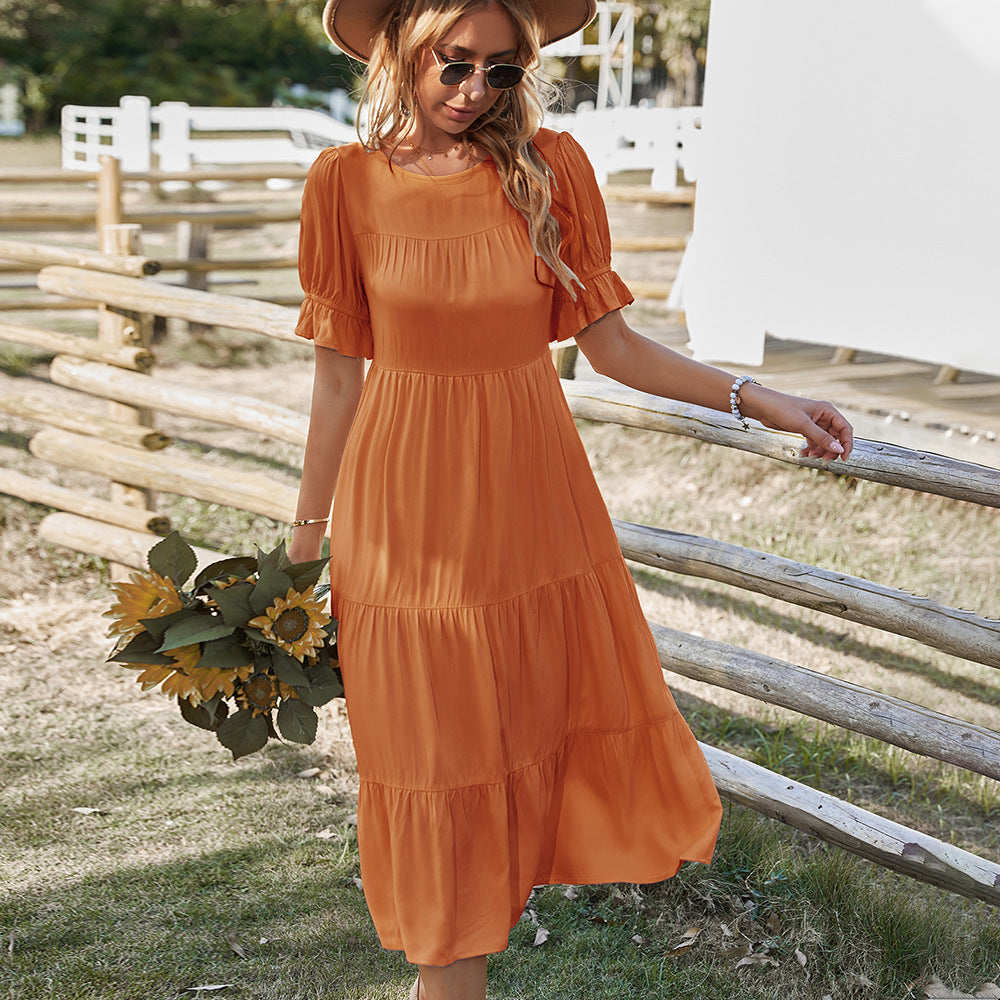 Damen Midikleid mit Rüschendetails und fließendem Schnitt EB