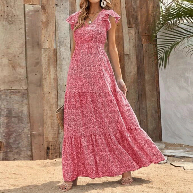Damen Maxi-Kleid mit floralem Design und voluminösem Rock EB