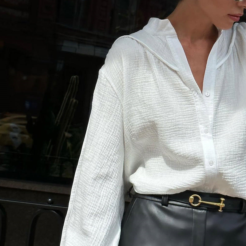Damen luftige Oversize-Bluse mit strukturiertem Gewebe EB